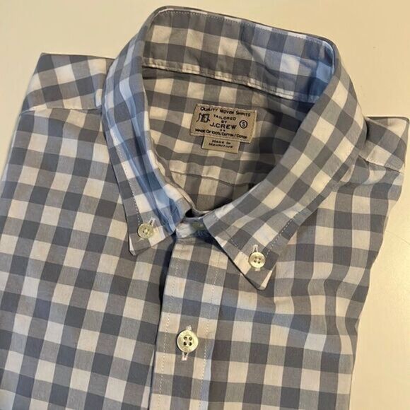 J. Crew Gray and White Check Cotton Button Down Long Sleeve Men’s Shirt Size S - Picture 13 of 13